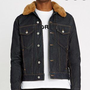 Sandro Shearling Collar Denim Trucker Jacket